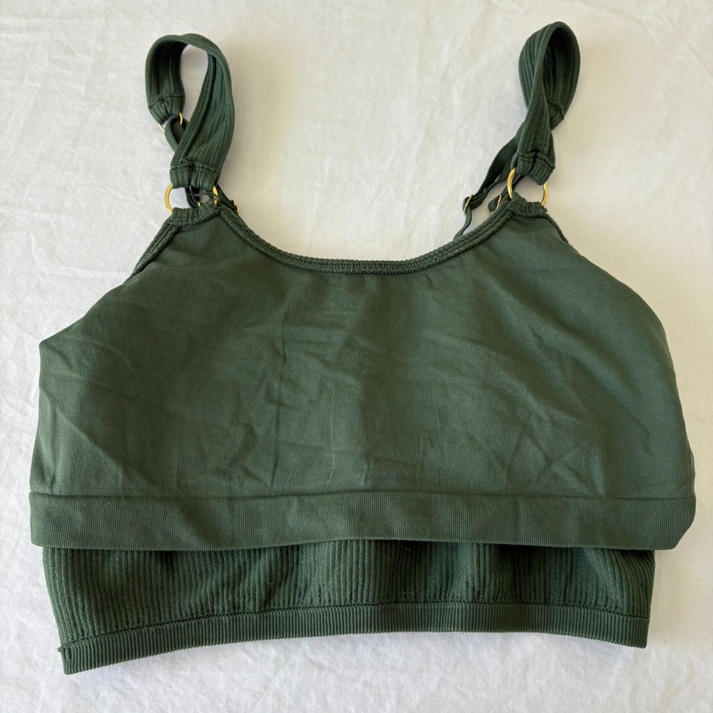 Aerie Bra Womens Green Ribbed Sycamore Seamless Ring Longline Bralette Size M - Picture 3 of 10